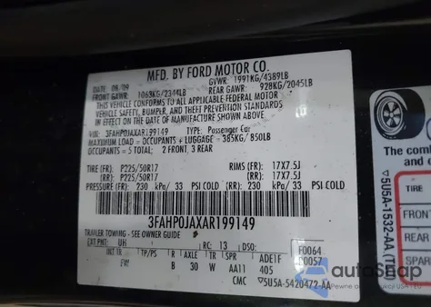 2010 Ford Fusion Sel from USA, damaged, VIN 3FAHP0JAXAR199149